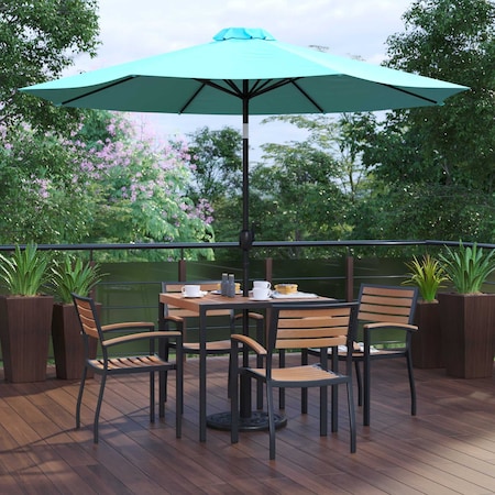 Flash Furniture Patio Set-35" Table-4 Chairs-Teal Umbrella-Base XU-DG-810060064-UB19BTL-GG